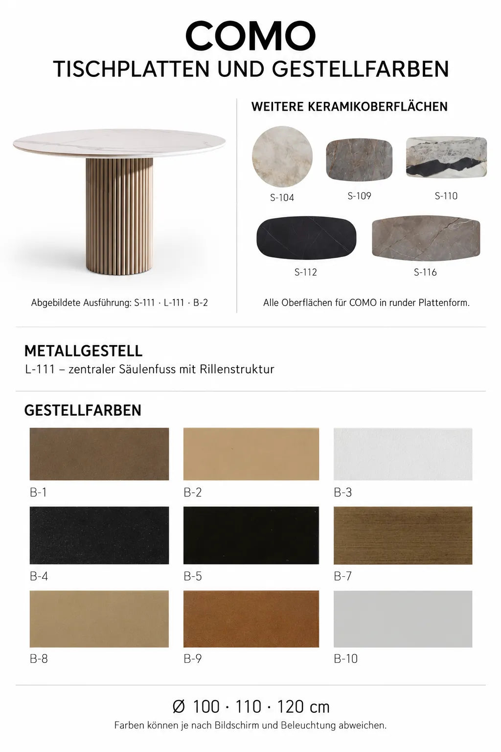 COMO Runder Keramik-Esstisch mit Metallgestell