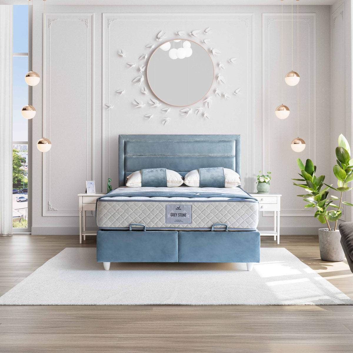 Grey Stone | Revella Boxspringbett mit Stauraum