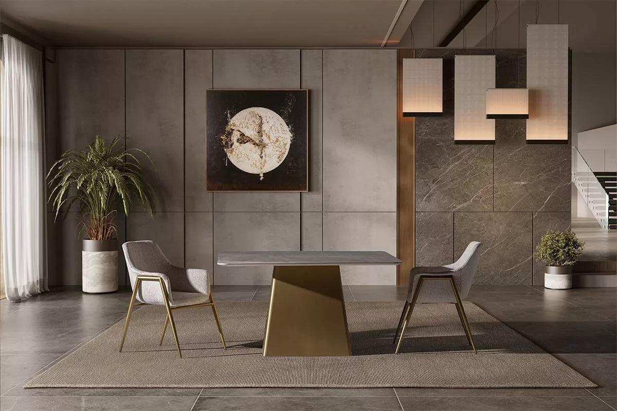 PARIS Quadratischer Keramik-Esstisch mit Metallgestell