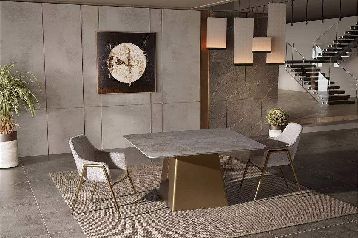 PARIS Quadratischer Keramik-Esstisch mit Metallgestell